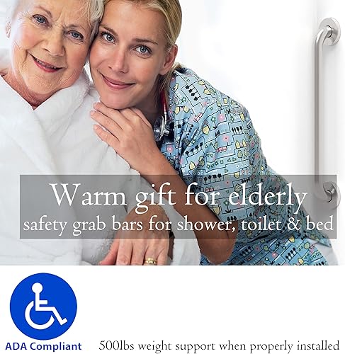 Miniatura 9 de AmeriLuck Barra de agarre de seguridad de baño de acero inoxidable, cumple con la ADA con capacidad de carga de 500 libras (cromo, 12 pulgadas)