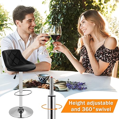 Miniatura 6 de Juego de 2 taburetes de bar negros giratorios ajustables en altura de mostrador con respaldo, sillas de bar modernas de cuero, juego de 2 para