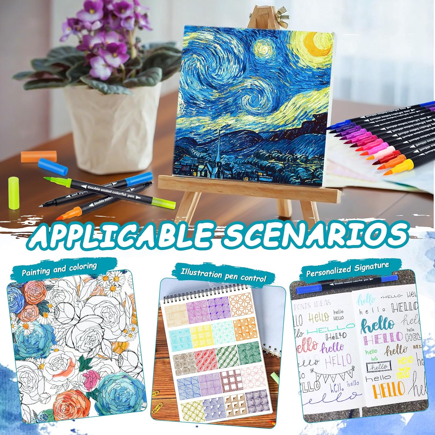 48 Colors Dual Markers Brush Pens, Art Markers Colored Pens for Adult Coloring Books, Brush and Fine Point Dual Tip Artist Colored Marker Set for Drawing Adult Coloring Hand Lettering - Image 6