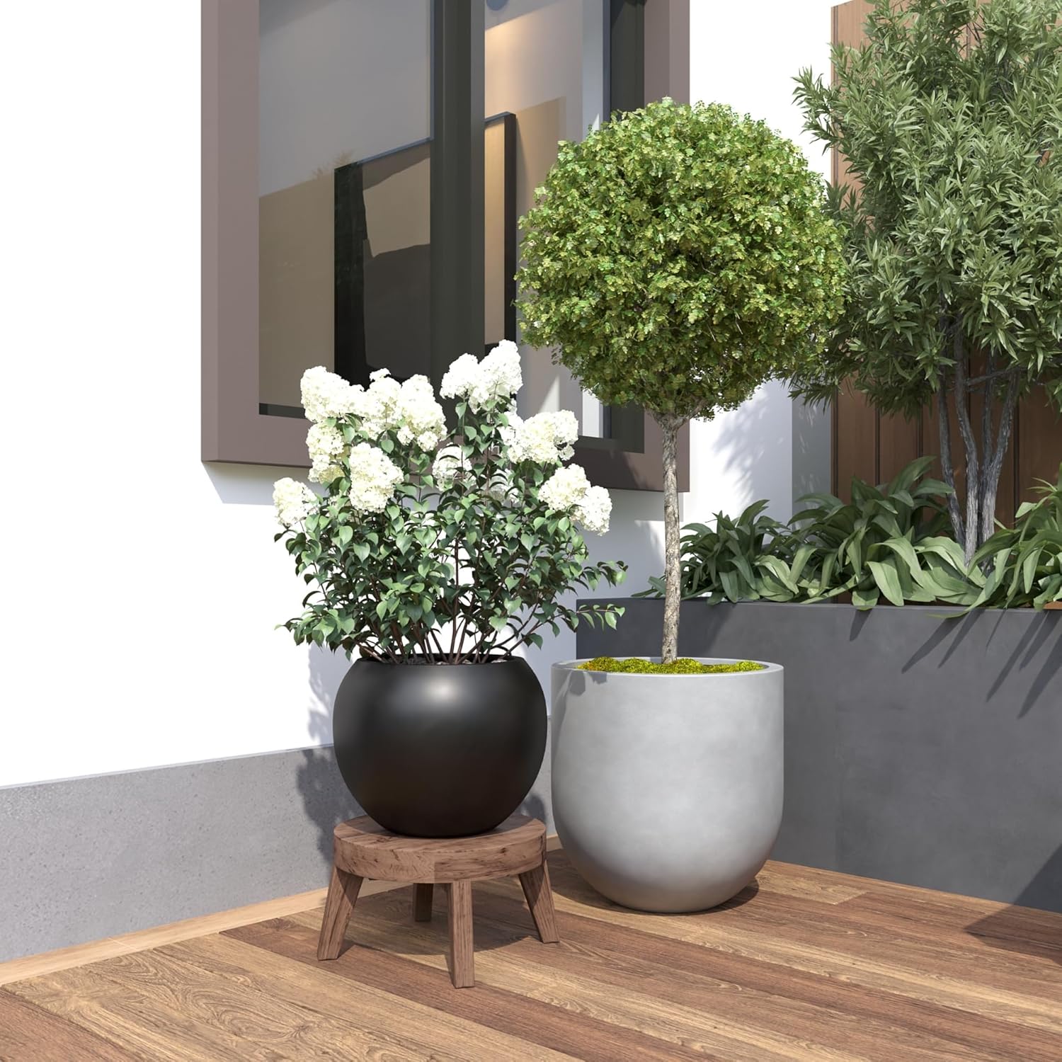 Small Black Fiberstone Sphere Planter for Indoor/Outdoor Use