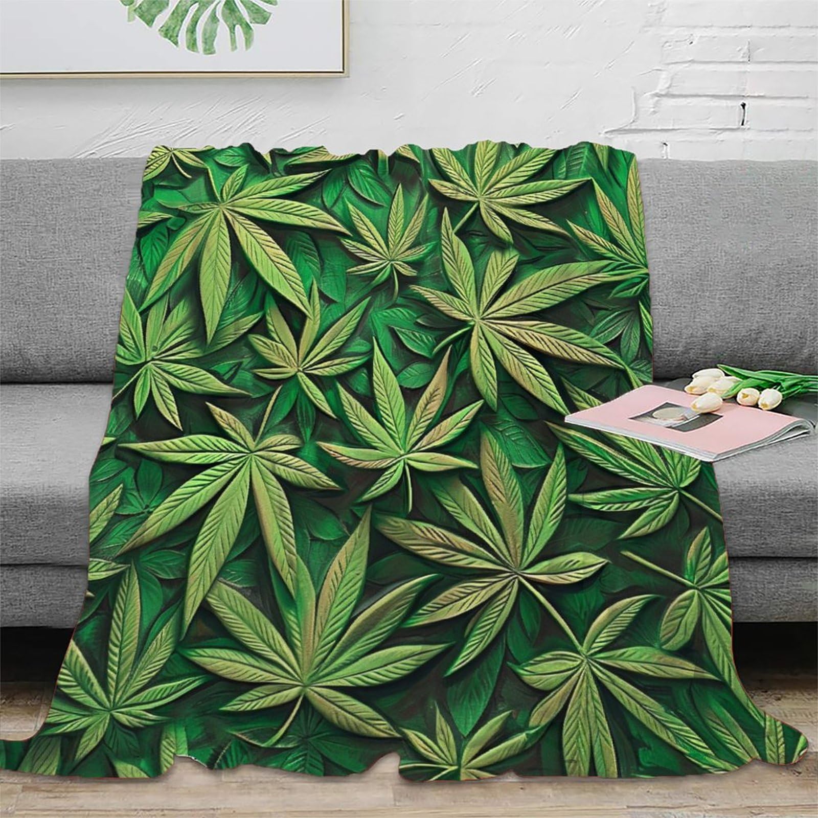Coperta morbida in pile di flanella con foglie di palma, regalo di compleanno per amici, famiglia, regalo di Natale per amici per parenti, coperta natalizia per divano e letto, 150 x 200 cm