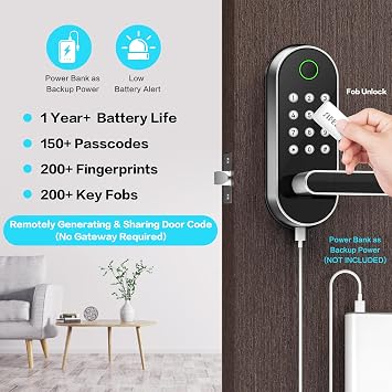 Fingerprint Smart Door Lock with Handle & Keypad No More Lost Keys, Keyless Entry & Remote Access for Home, Kids, Airbnb & Rental Property, DIY Install, Alexa & Google Compatible
