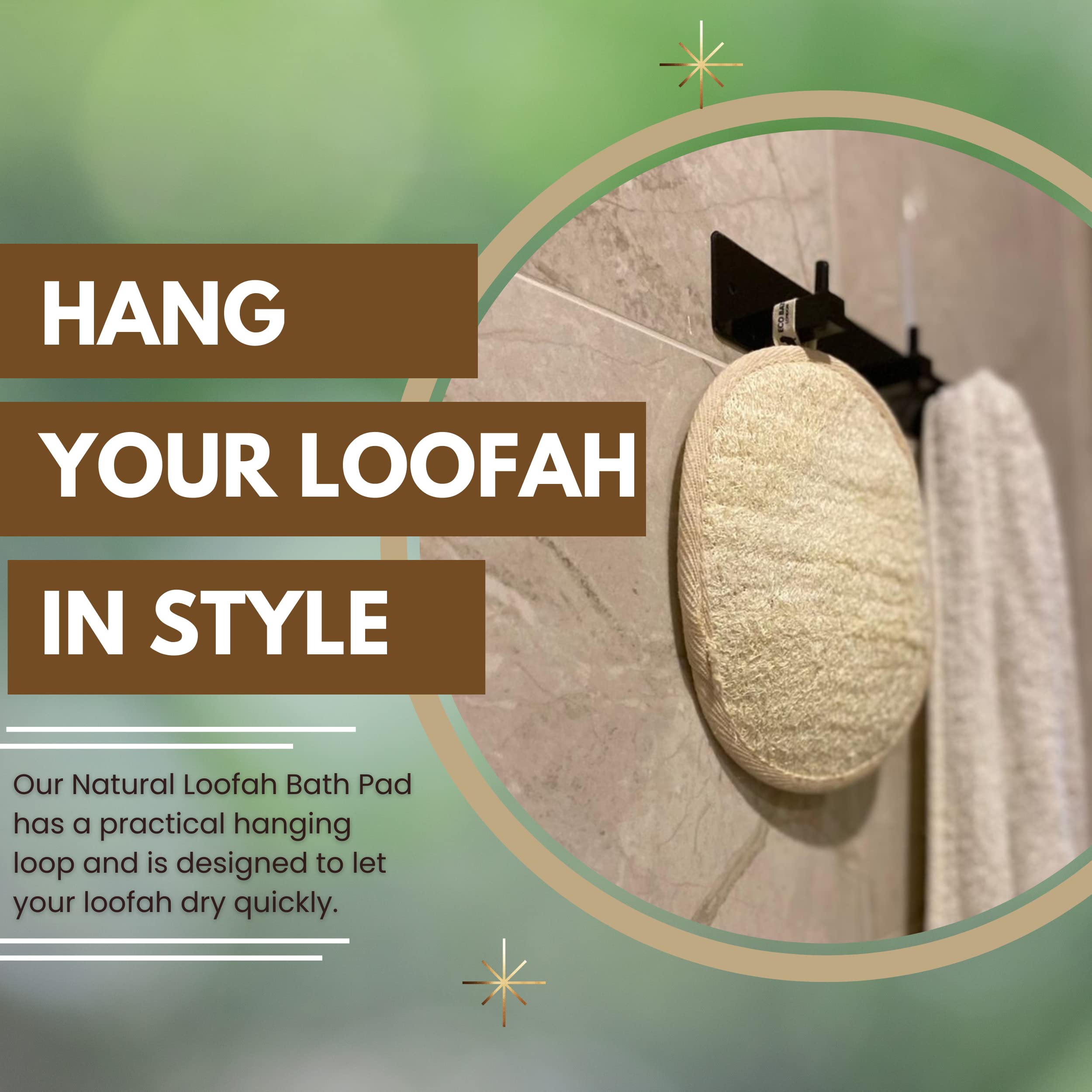 Eco Bath London Naturalna podkładka loofah – złuszczająca gąbka luffa dla kobiet i mężczyzn, 100% naturalna gąbka luffa, przyjazna dla środowiska i biodegradowalna gąbka Luffa