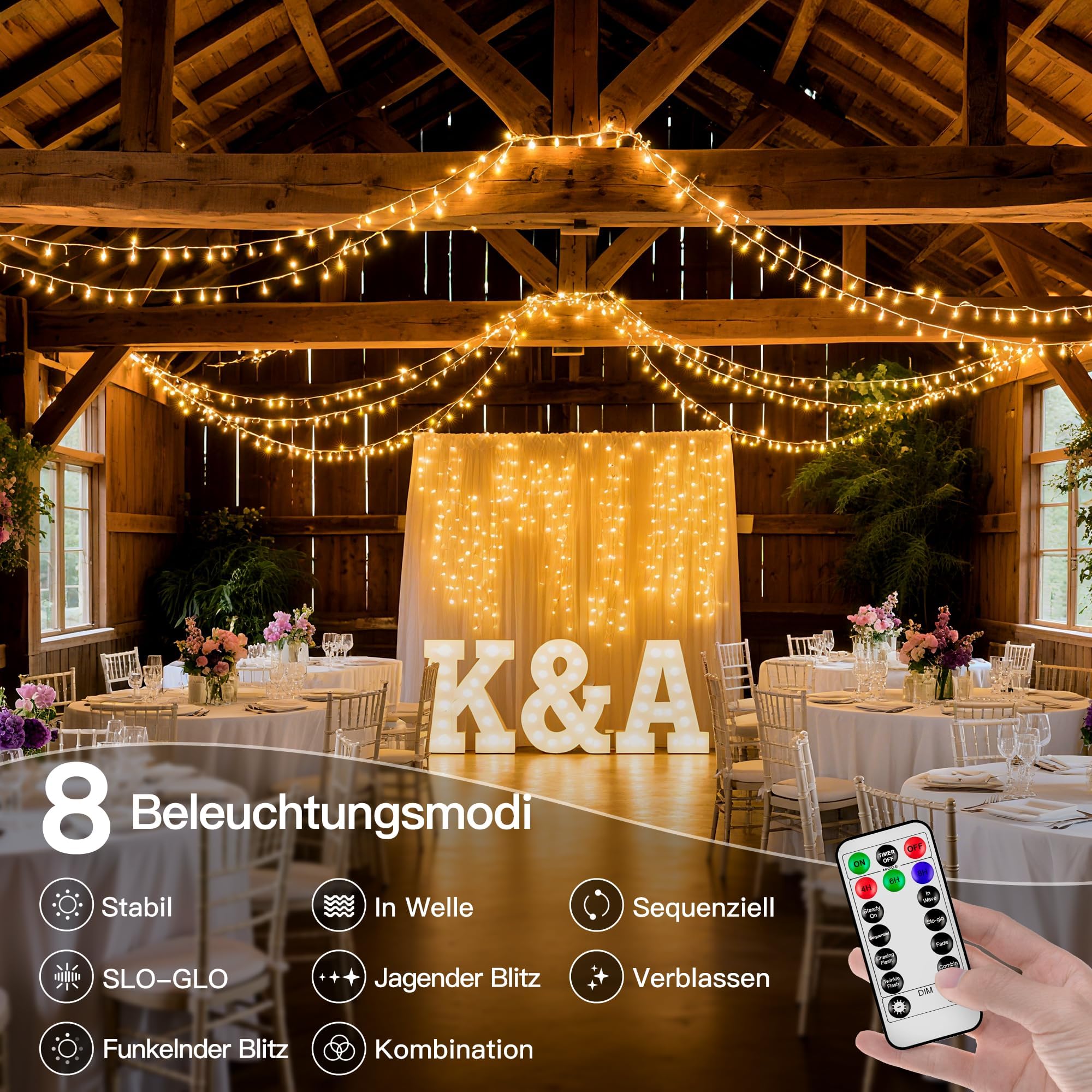 Lichterkette Außen Outdoor 100m 1000 LEDs Warmweiß IP44 Wasserdicht | Fernbedienung & Timer mit 8 Modi. Lichterketten Deko für Innen & Außen, Garten, Balkon, Camping, Party & Hochzeit