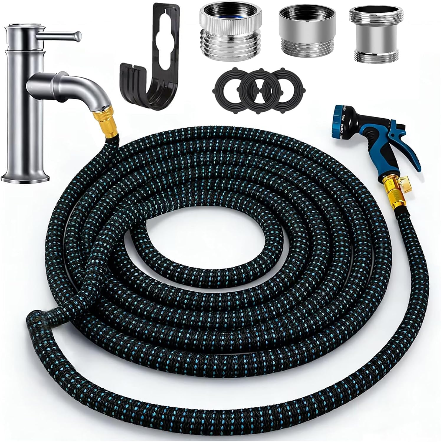 Indoor Sink Hose Attachment Faucet Suitable for Kitchen Bathroom Faucets,Watering Indoor Plants, Washing Pets, Household Cleaning Car Washing Durable Easy-to-Install Multi-Purpose Hose (50FT+Adapter)