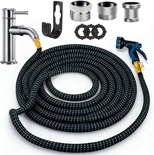 Indoor Sink Hose Attachment Faucet Suitable for Kitchen Bathroom Faucets,Watering Indoor Plants, Washing Pets, Household Cleaning Car Washing Durable Easy-to-Install Multi-Purpose Hose (100FT+Adapter)