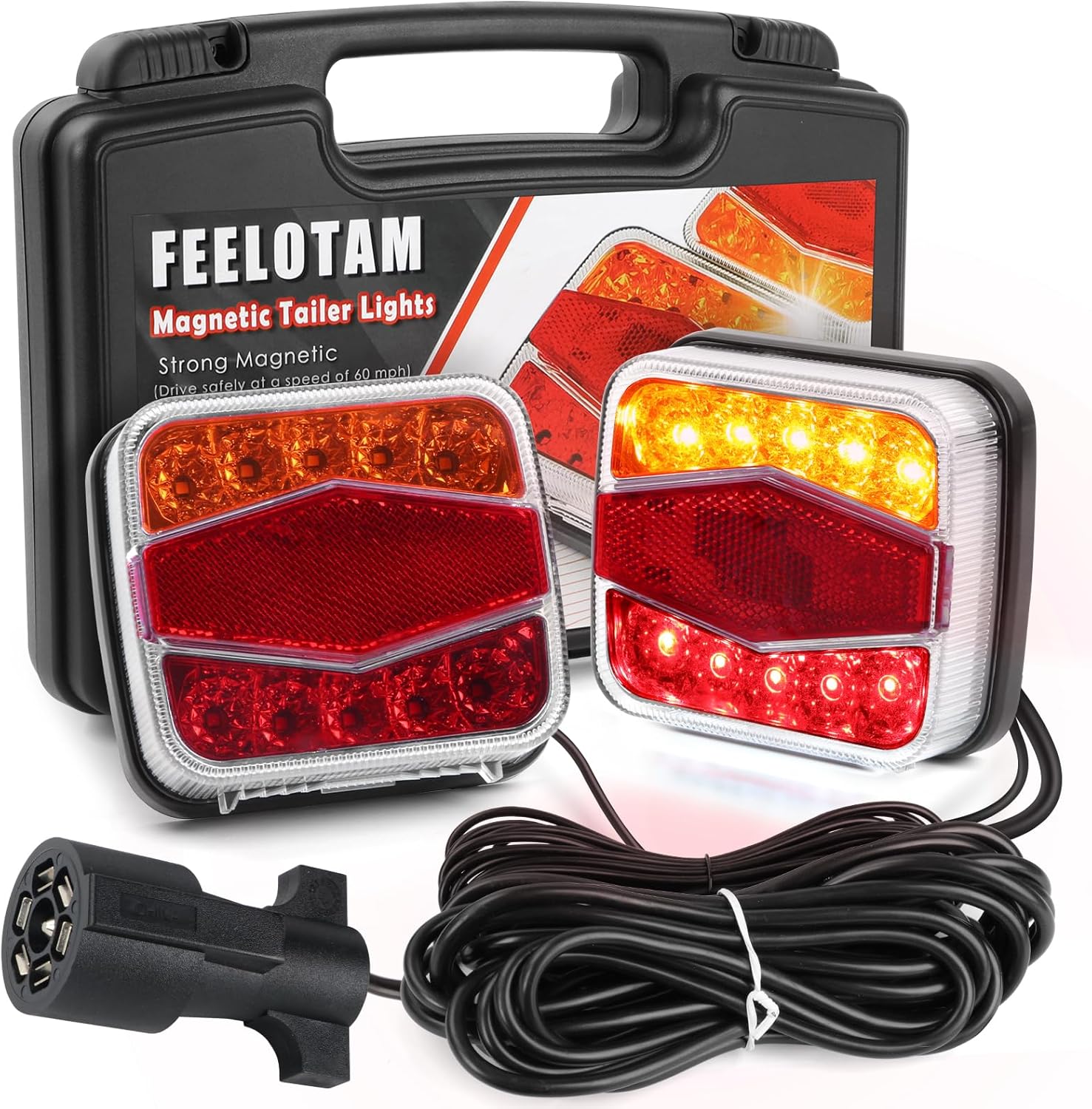 Wired Magnetic LED Trailer Light w/7 Pin Plug for Towing Trailers