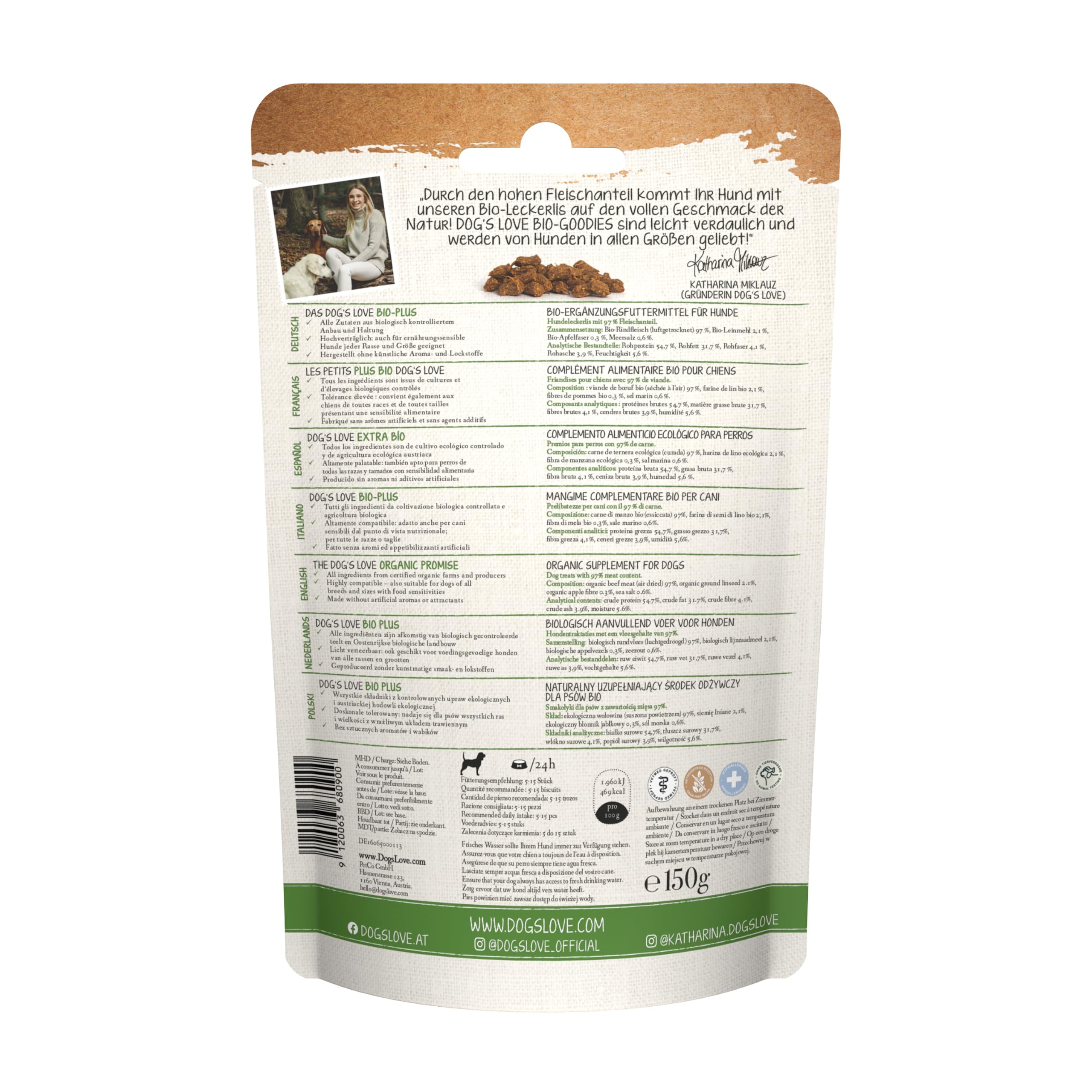DOG'S LOVE Hunde-Goodies Bio Rind 6 x 150g | ohne Getreide & Zucker