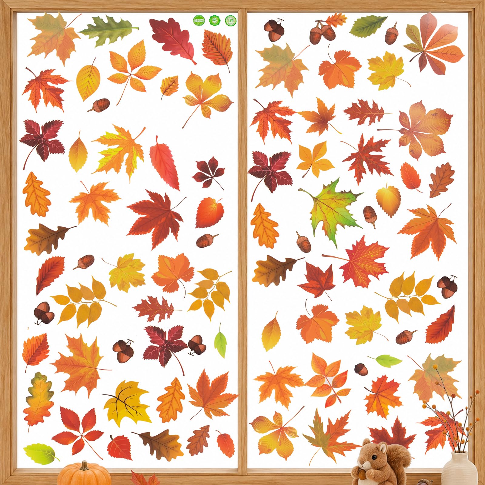 Geukmun 174 Pcs 6 Sheets Autumn Window Stickers for Glass Fall Thanksgiving