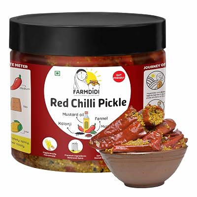 FarmDidi Stuffed Red Chilli Pickle 325g | Homemade Bharwa Lal Mirch Ka Achar with Spicy Flavor | Banarasi Style Pickle |