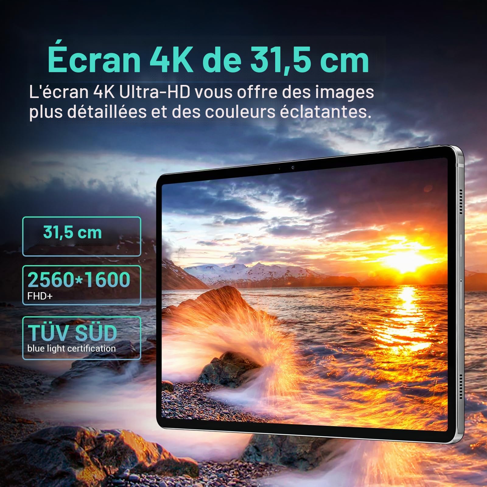 T30 Max Android 14 Tablette Tactile, 4K 12.4 Pouces Tablettes Gaming 20Go + 512Go/2To TF, 10800mAh/33W, 50MP+20MP, Helio G99 Octa Core, 2560 * 1600, Widevine L1, TUV/4G LTE/5G WiFi/OTG/GPS