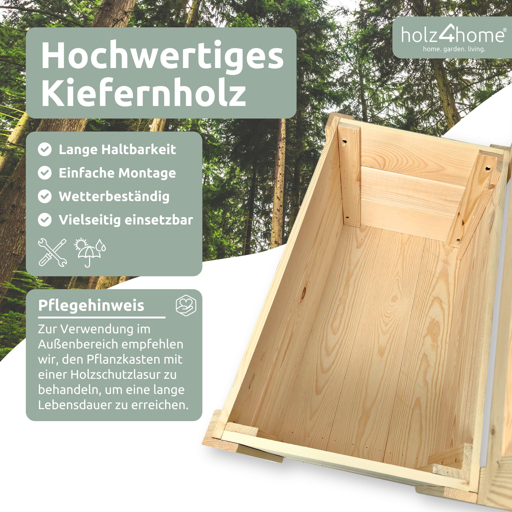 holz4home Pflanzkasten mit Rankgitter S aus Kiefernholz I 34x58x104 cm I  inkl. Gartenhandschuhe & Vlies I Pflanzkbel mit Spalier I Hochbeet fr ...