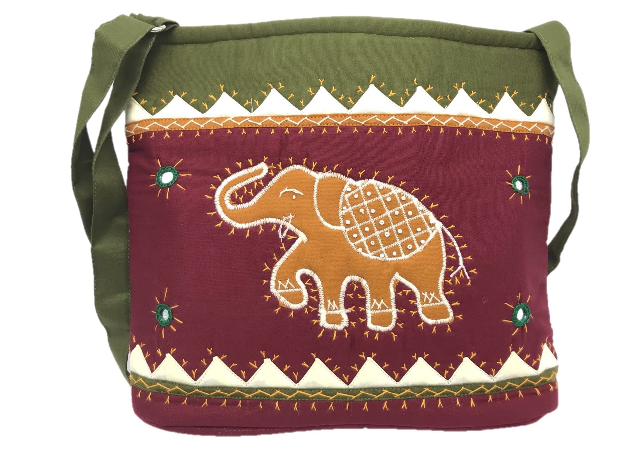 srishopify handicraftsHandmade Women Sling Bag With Adjustable strap Shoulder bag fancy Crossbody bag Applique Work Mirror embroidery (Medium Size 12"x10"x3" Multicolour)