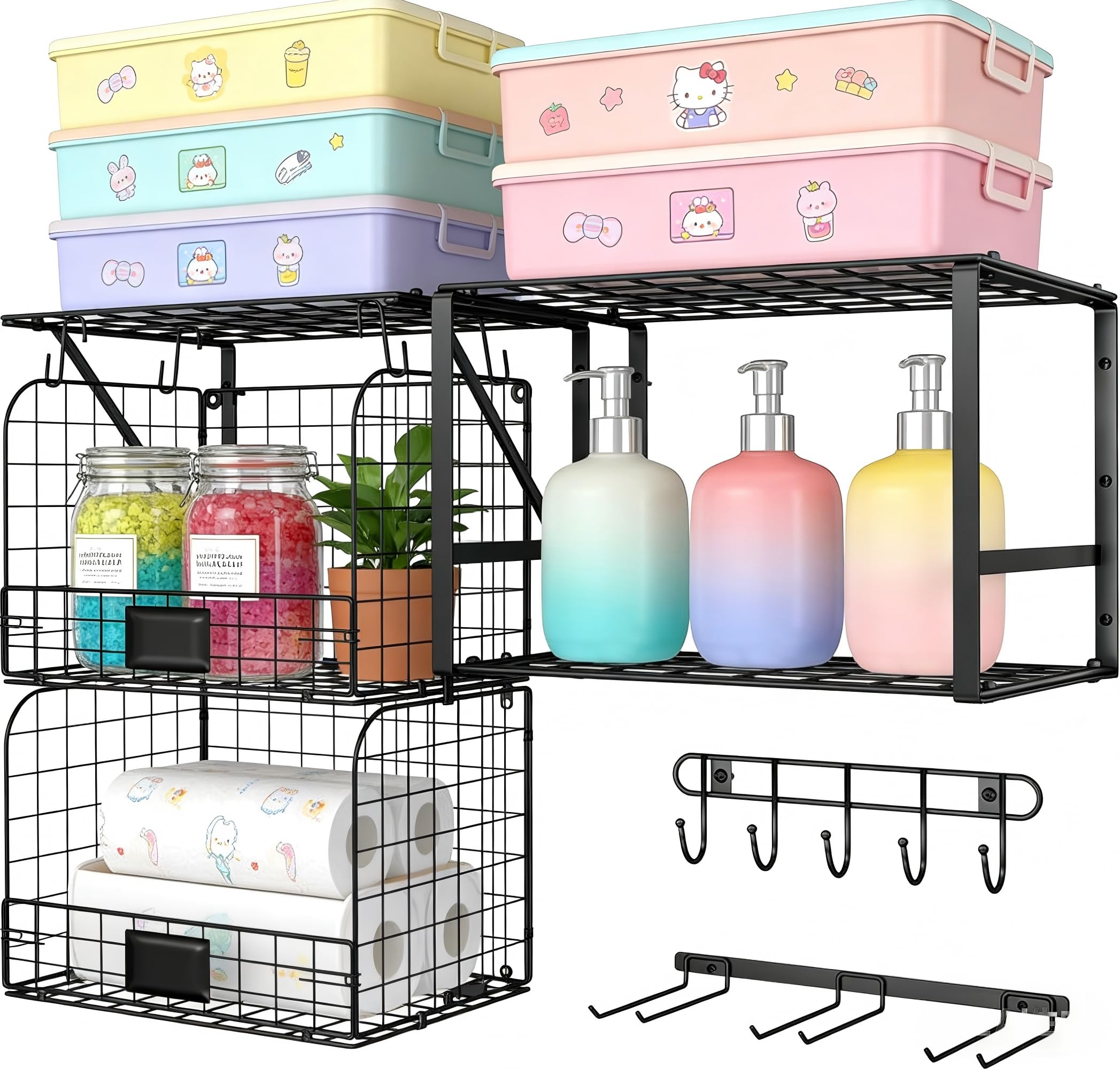 Scaffalatura per Garage Resistente con Cestelli Metallici, Mensole per Lavanderia, Mensole da Parete, Organizer per Attrezzi per Capannone, Giardino, Cucina, Rimorchio
