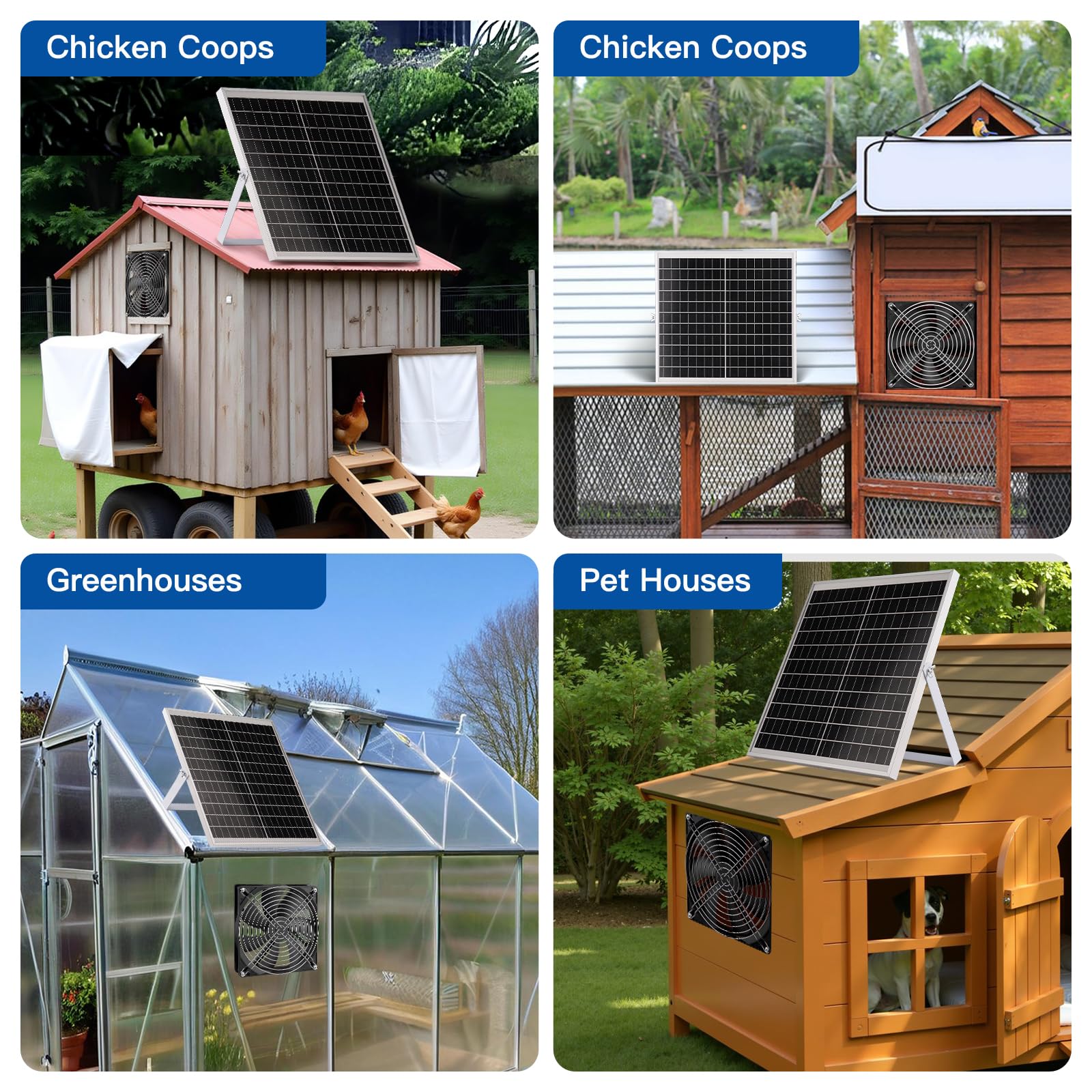 Solar Ventilator, 15W wetterfestes Solarpanel mit DC-Ventilator für kleine Hühnerställe, Gewächshäuser, Schuppen, Haustierhäuser, Zu-oder Abluft