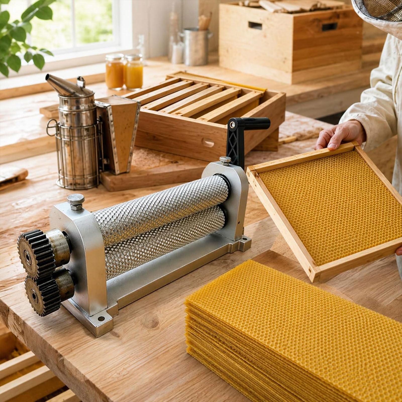 Macchina Manuale per la Produzione di telai per favi in ​​Cera d;api, Stampo per la Stampa di favi con Celle di Dimensioni Regolabili, Produzione di favi. (5.1mm)