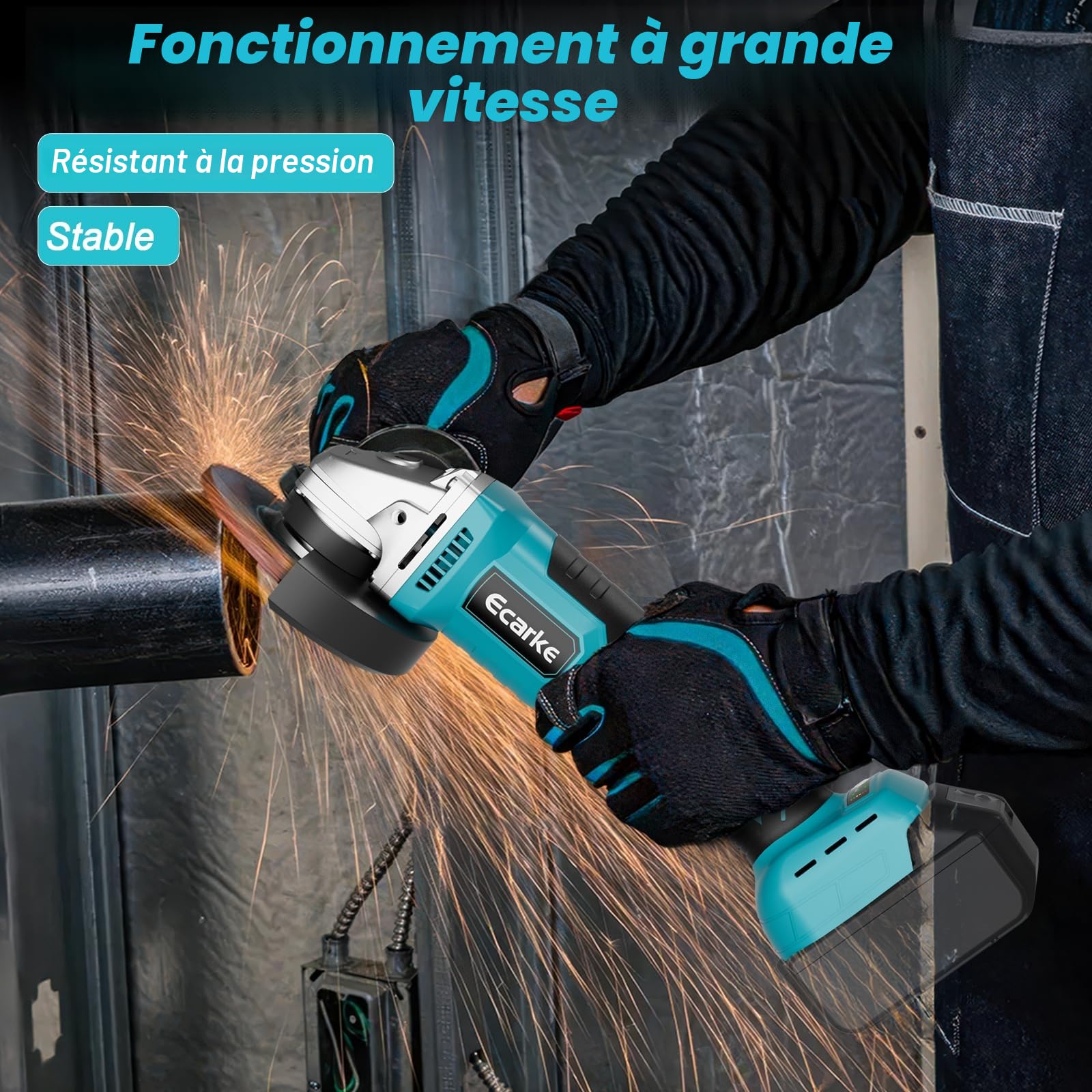 Ecarke Meuleuse d'angle sans fil pour batterie Makita 18V Li-Ion, meuleuse professionnelle sans balai 900W, 9000 tr/min, diamètre du disque 12,5 cm avec clé de meuleuse d'angle (sans batterie)