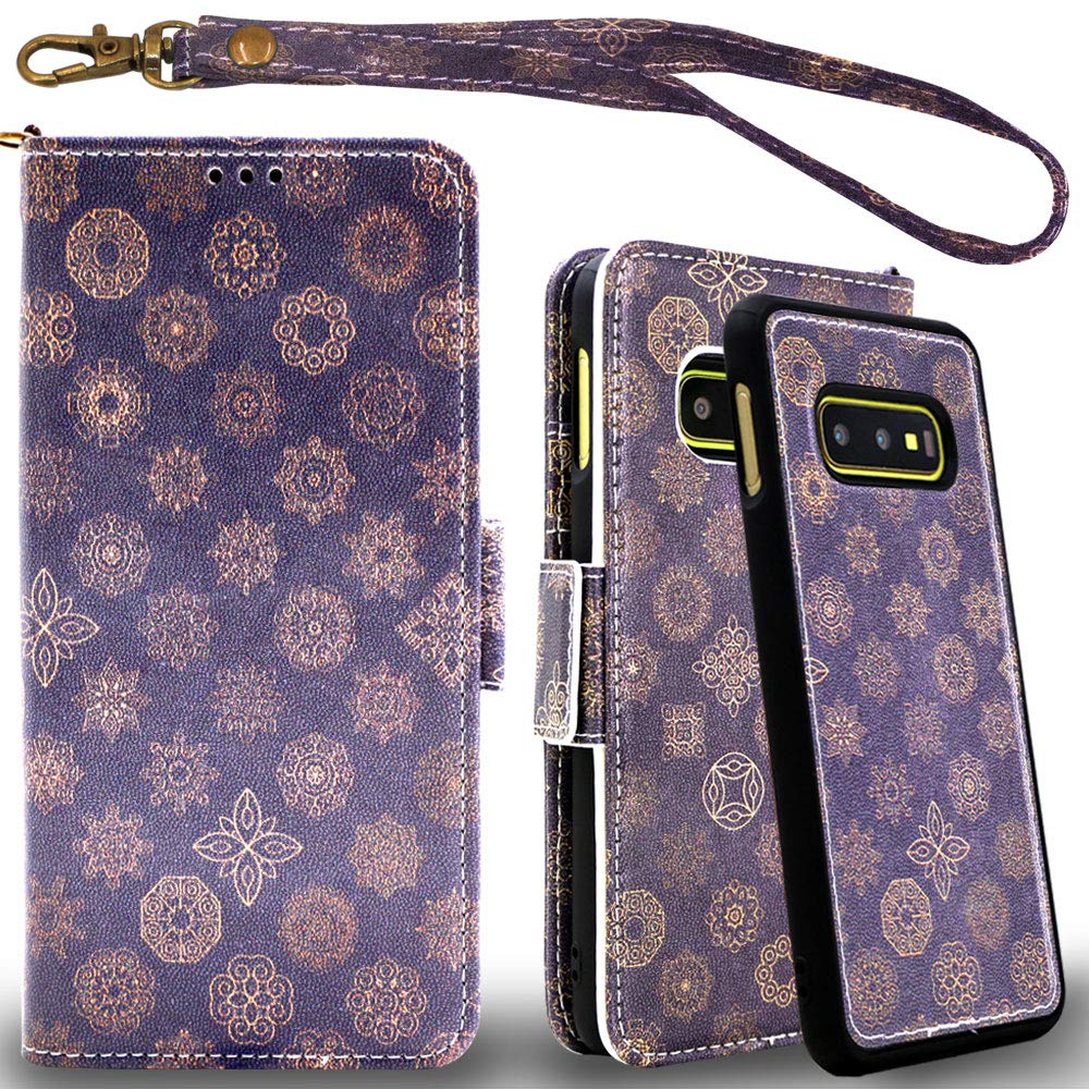 Mefon Galaxy S10e Wallet Case Leather Detachable, Durable Slim, Enhanced Magnetic Closure, with Wrist Strap, Card Slot, Kickstand, Luxury Flip Folio Phone Cases for Samsung Galaxy S10e (Mandala 1)