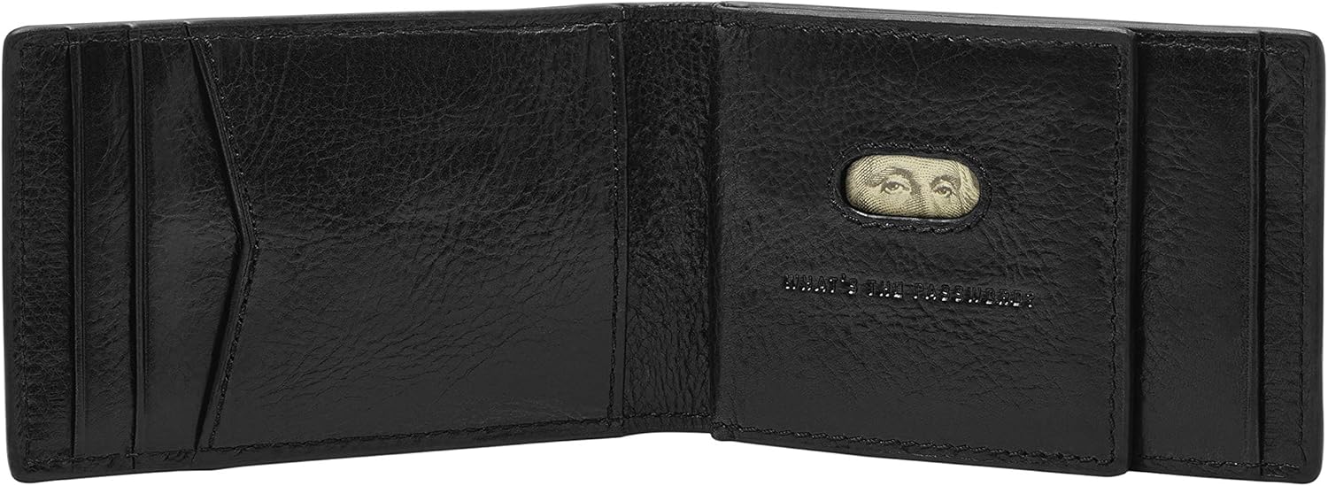 Miniatura 3 de Fossil Cartera de cuero delgada minimalista con clip para dinero plegable con bolsillo frontal para hombre