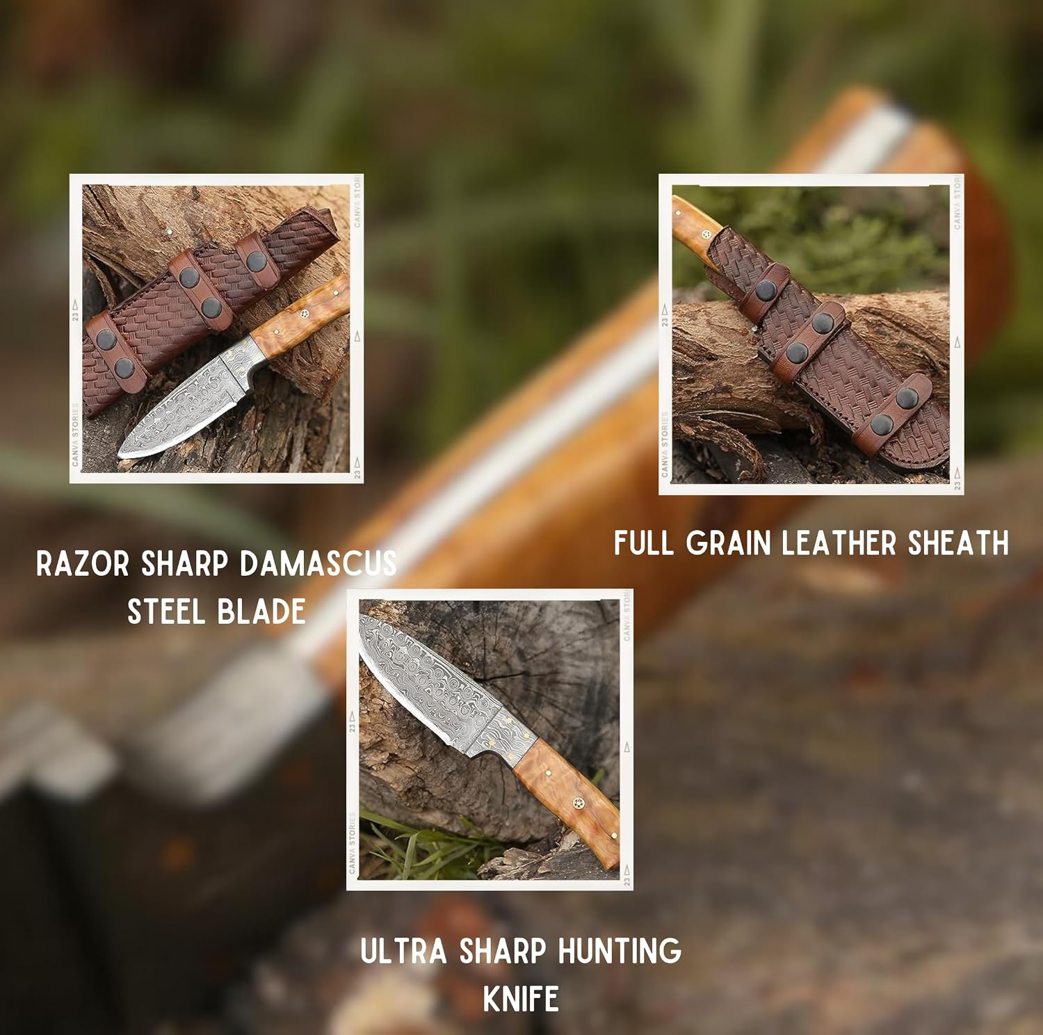 SHOKUNIN USA ApexSharp Survival Hunting Knife with Sheath, 4-inch Fixed Blade Knife Full Tang Skinning Knife with Sheath for Camping, Outdoor, Bushcraft, EDC Knives