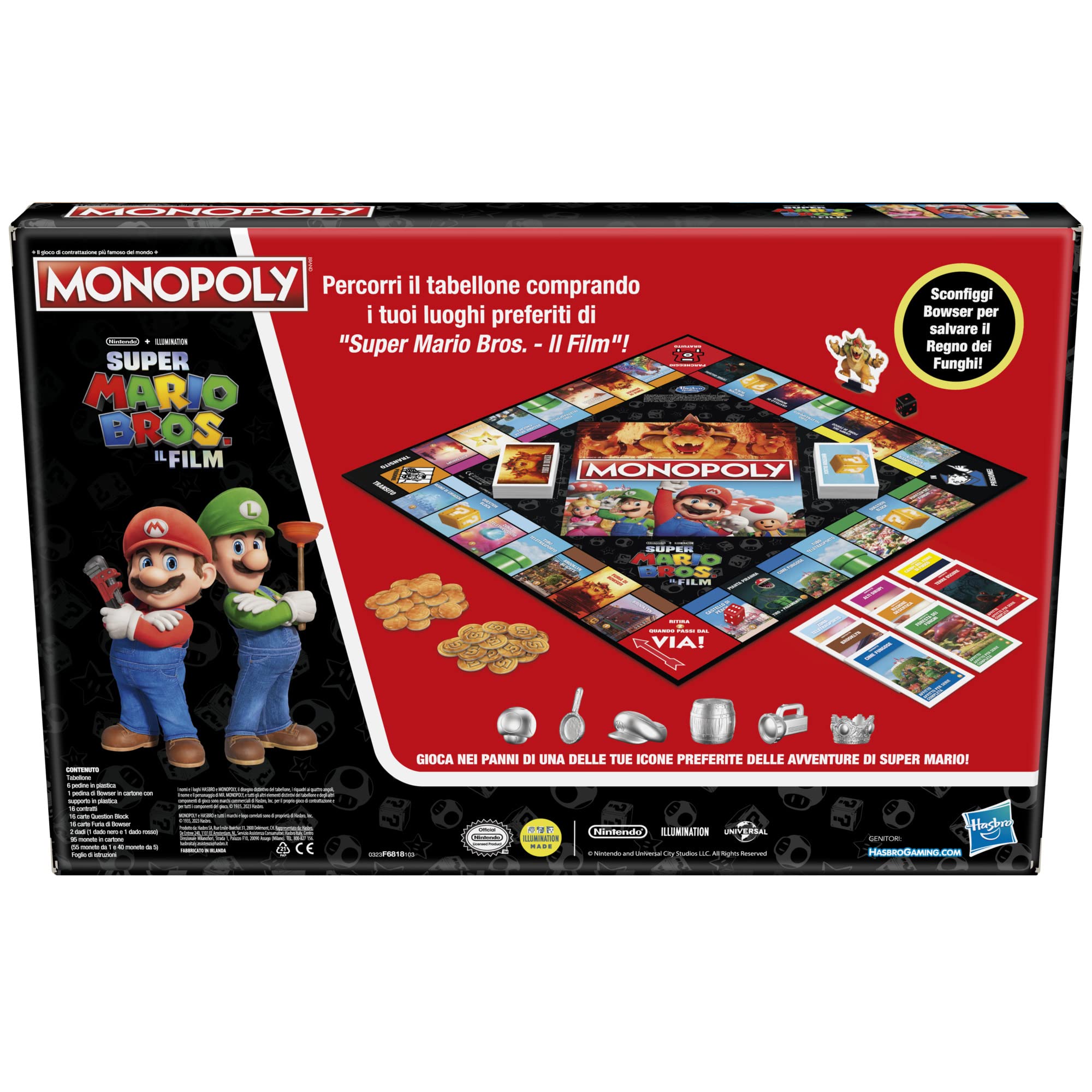 Monopoly - Super Mario Bros Edycja inspirowana filmem, gra planszowa dla chłopców i dziewcząt, zawiera pionek Bowser