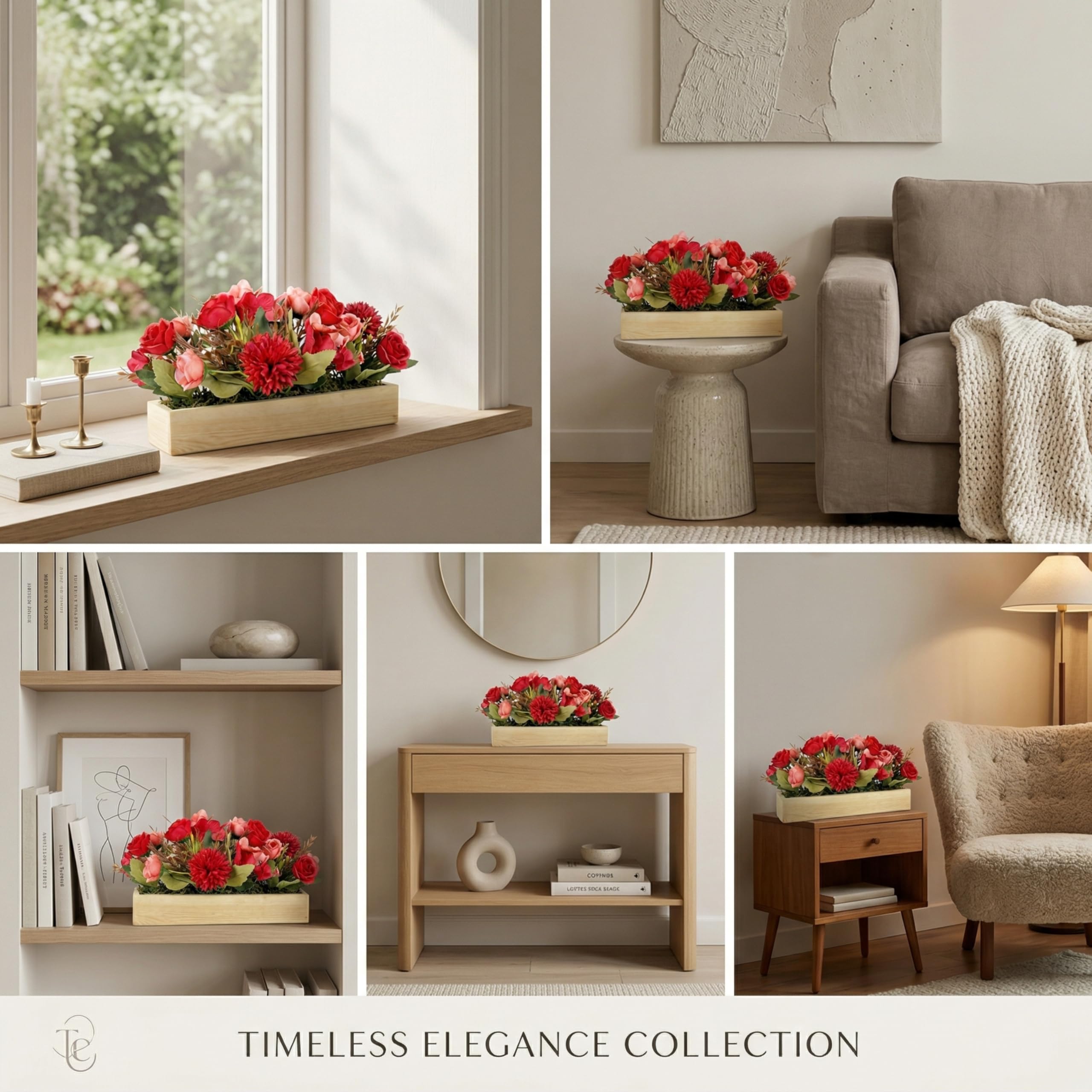Red Flower Arrangement - Realistic Floral Decor -4