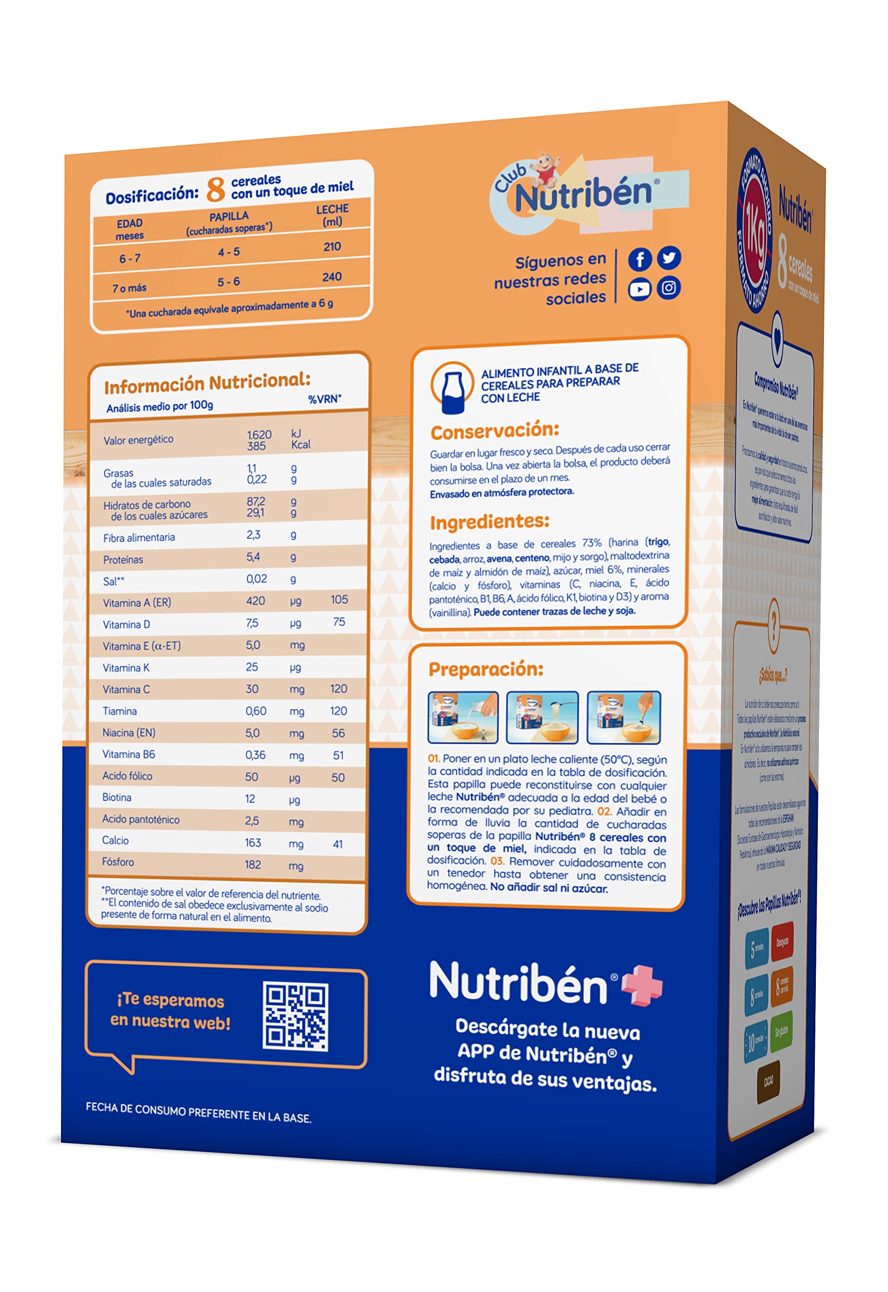 Nutribén Papilla 8 Cereales y Miel 1000g, Sin Aceite de Palma, Alimento para Bebés desde 6 Meses