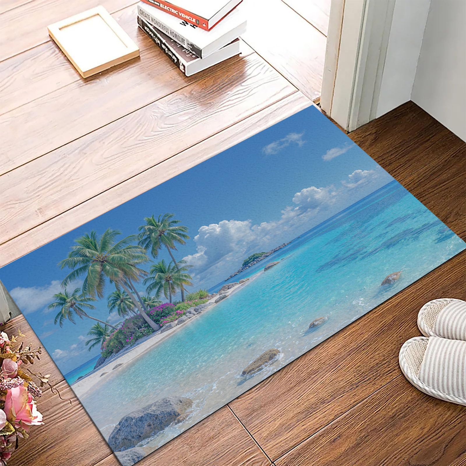 Tapis de douche antidérapant doux îles tropicales lavable 80x120 anti-glisse salle de bain