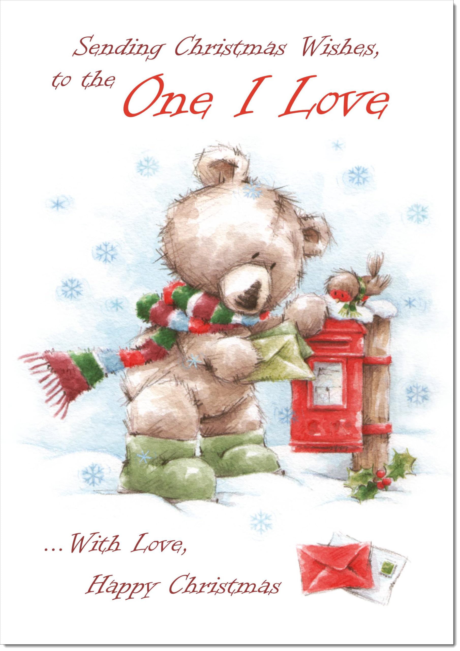 doodlecards One I Love Christmas Card Cute Bear at Post Box Large A4 Size Christmas Card for One I Love with Plain Envelope — image 1