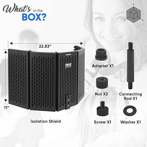 Miniatura 10 de Pyle Aislamiento de sonido de micrófono de estudio  Mejora la voz y el canto con 5 paneles acústicos plegables, profundidad ajustable y soporte de