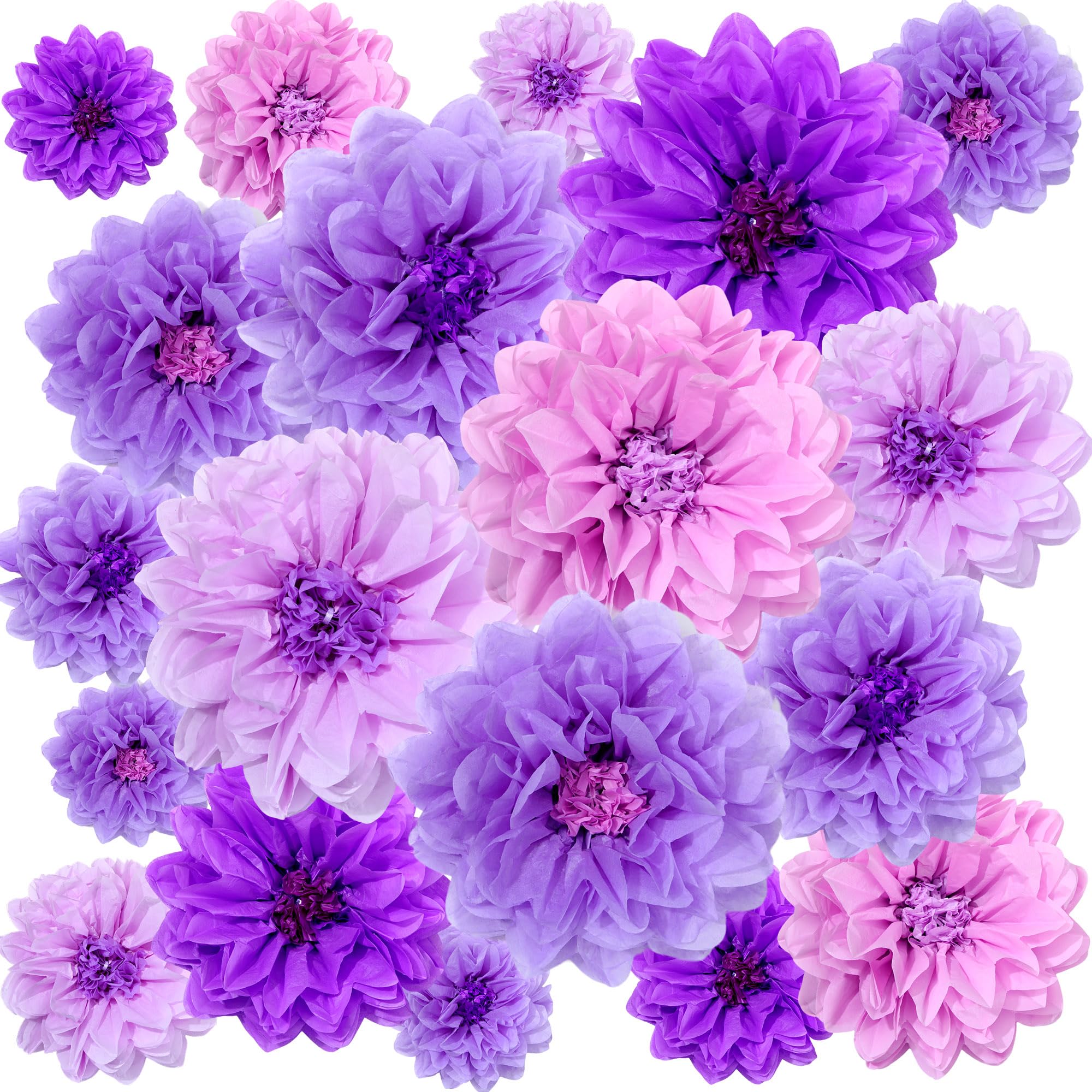 Gejoy 20 Pieces Large Lavender Purple Paper Flower Decoration for Wall Giant Summer Colorful Tissue Paper Flowers 3D Fiesta Crepe Tissue Flower Decor Wedding Mexican Birthday Babyshower Party Backdrop