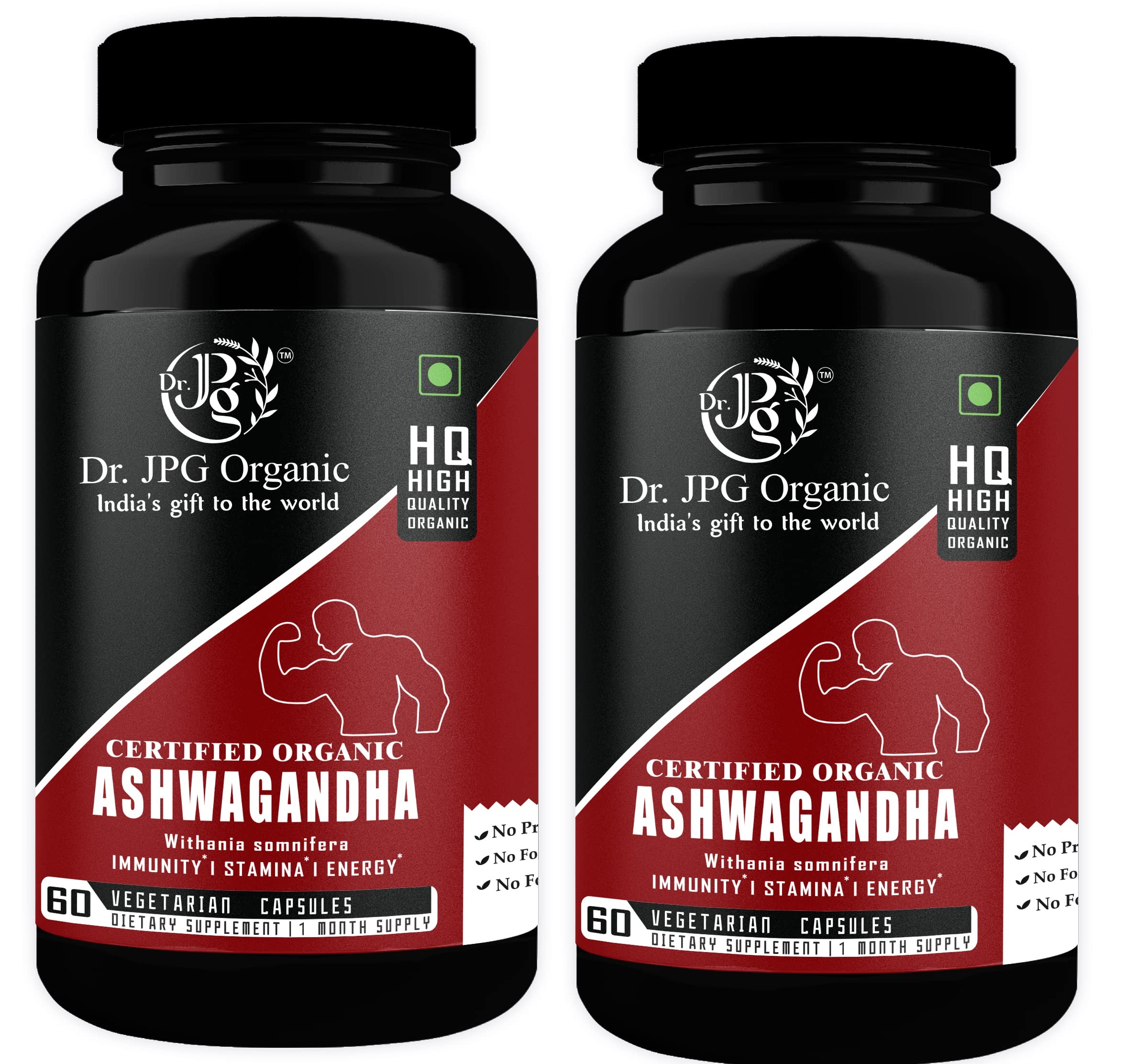 Dr. JPG Organic Ashwagandha Capsules For Energy, Stamina 60 Veg. Capsules/Helps in Stress relief for men and women/Withania Somnifera/INDIA ORGANIC Certified (Pack Of 2) (B0B19YDWQL) Amazon Price History, Amazon Price Tracker