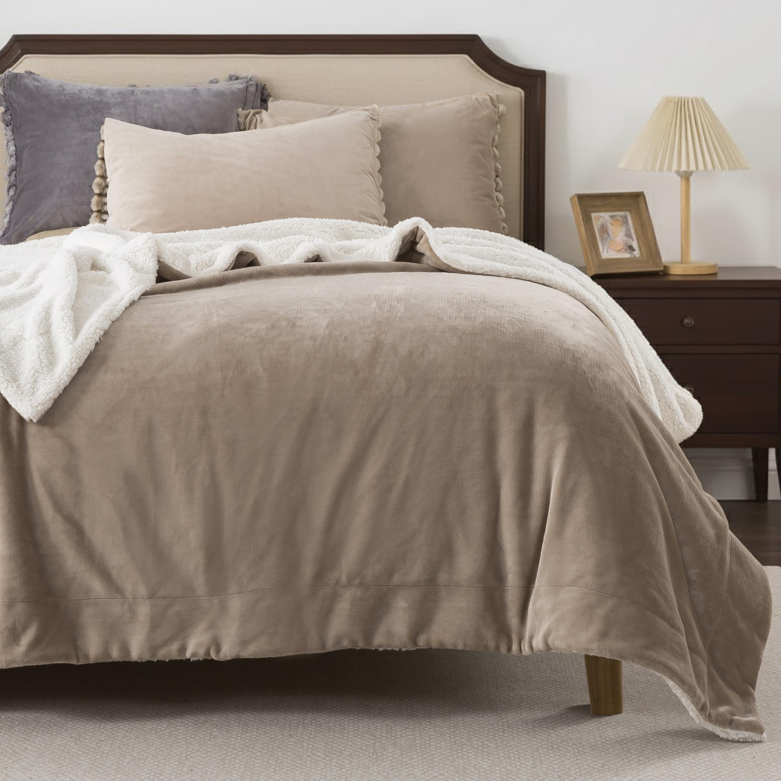 R.SHARE Manta Sherpa Mantas para Sofa Cama Suave y Cálida Manta Polar Mullida Felpa para Invierno Certificada Oeko-Tex,220 x 240 cm,Beige