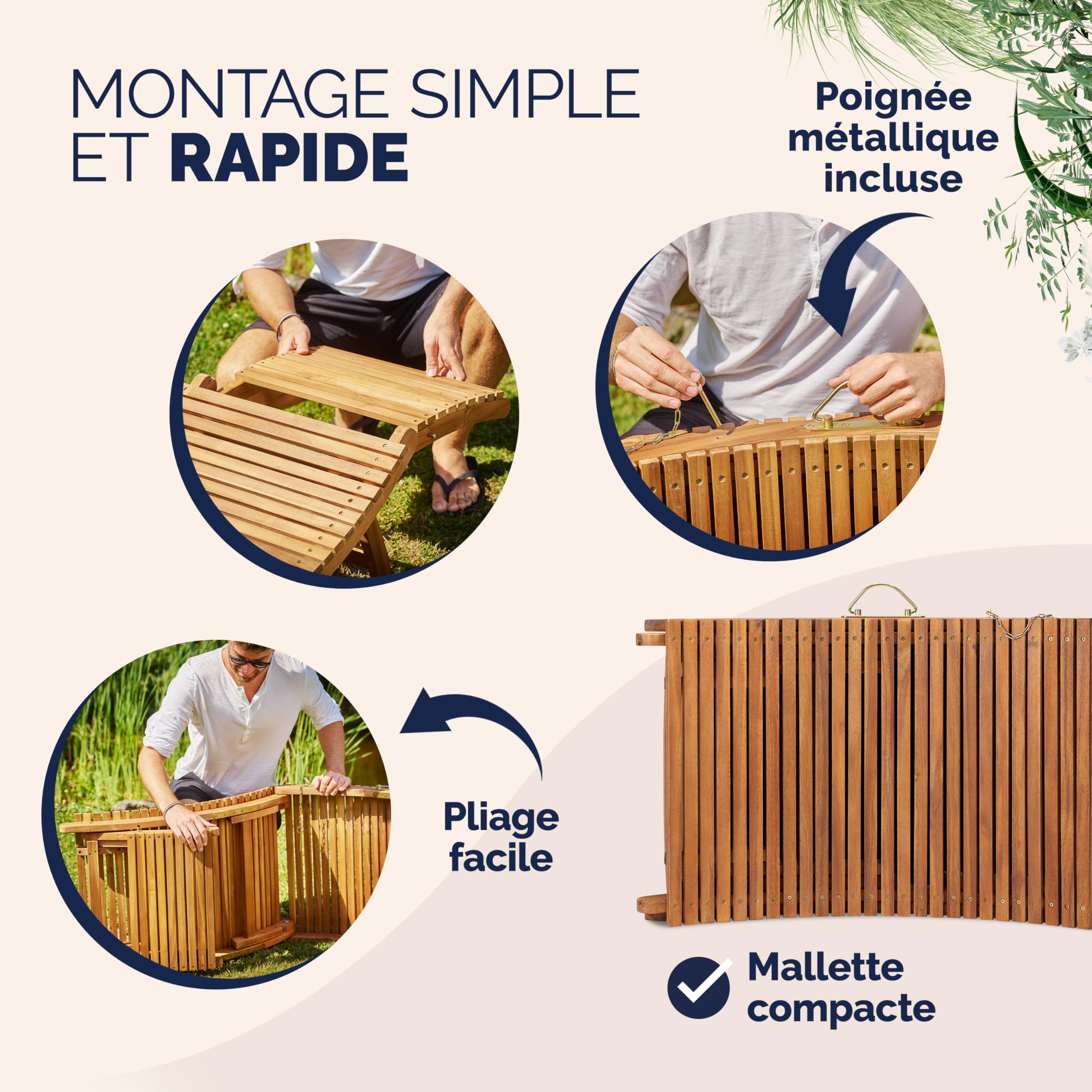 Casaria 2X Chaise Longue en Bois d'acacia Pliable 160kg Poignée Transport Chaise Longue Jardin Ergonomique Chaise Bois Fonction Valise Certifié FSC