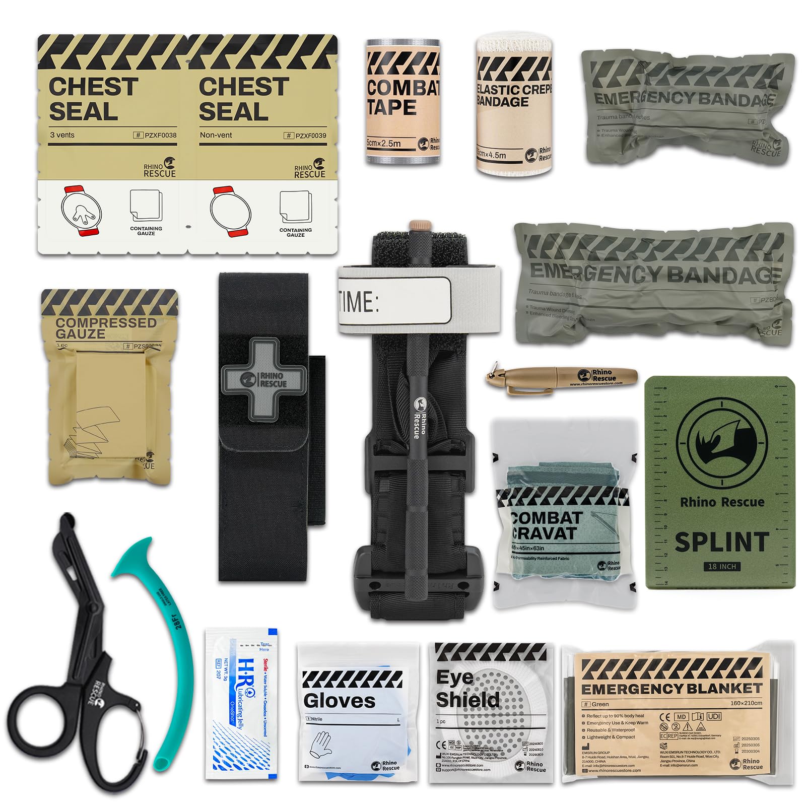 RHINO RESCUE Pacchetto traumatico tattico, fermare il sanguinamento, ricarica IFAK con materiale di medicazione (17PC-B)