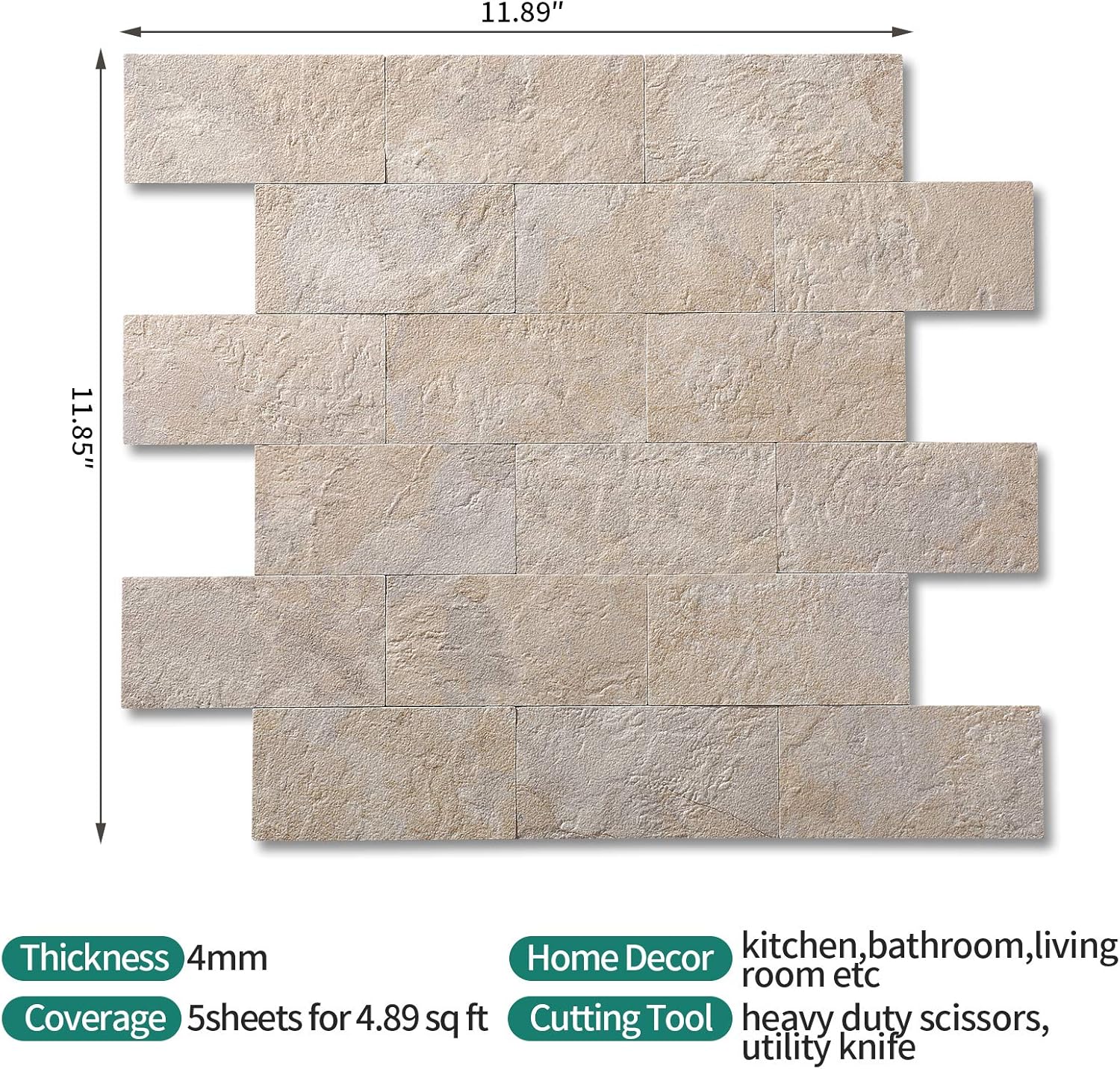 Peel and Stick Backsplash Wall Tile, PVC Stickon Tile for Kitchen Backsplash Peel and Stick in Marble Beige (11.85''x11.89'',10 Sheets): Home Improvement