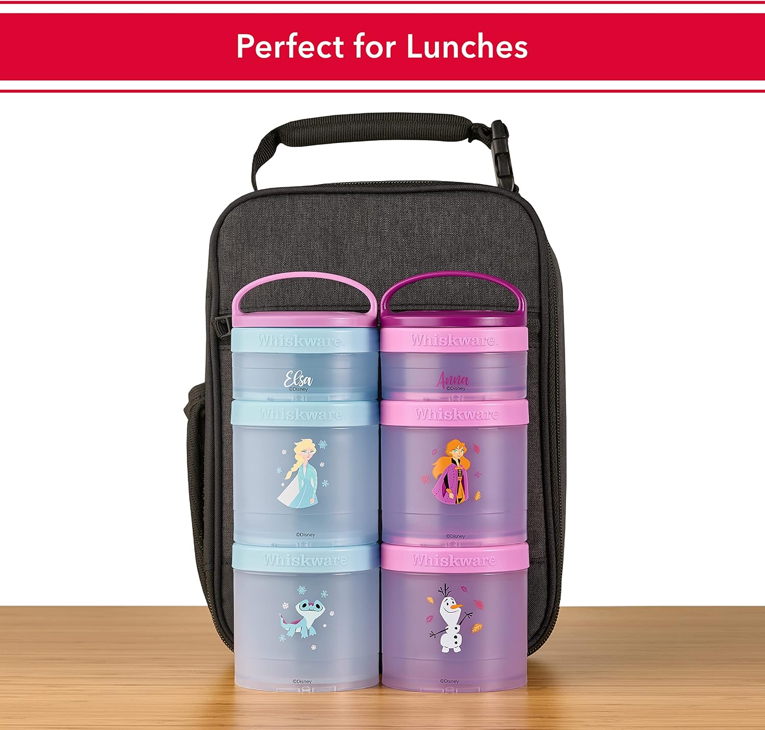 Whiskware Disney Stackable Snack Containers for Kids and Toddlers, 3 Stackable Snack Cups for School and Travel, Elsa and Bruni