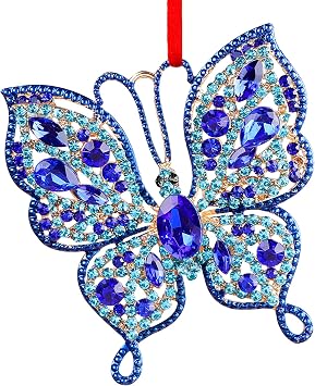 PETCEE Blue Butterfly Christmas Ornaments - 2025 Metal Butterfly Keepsake Christmas Tree Decorations Beautiful Monarch Hanging Ornaments Gifts for Girls Kids Women Friend Daughter Sister Mother