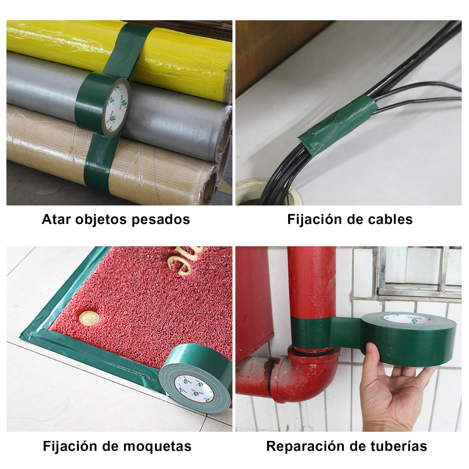 BOMEI PACK Cinta americana Verde Profesional Impermeable para reparaciones,2 piezas 50mmx50m manualidades,uso en interiores y exteriores, waterproof -