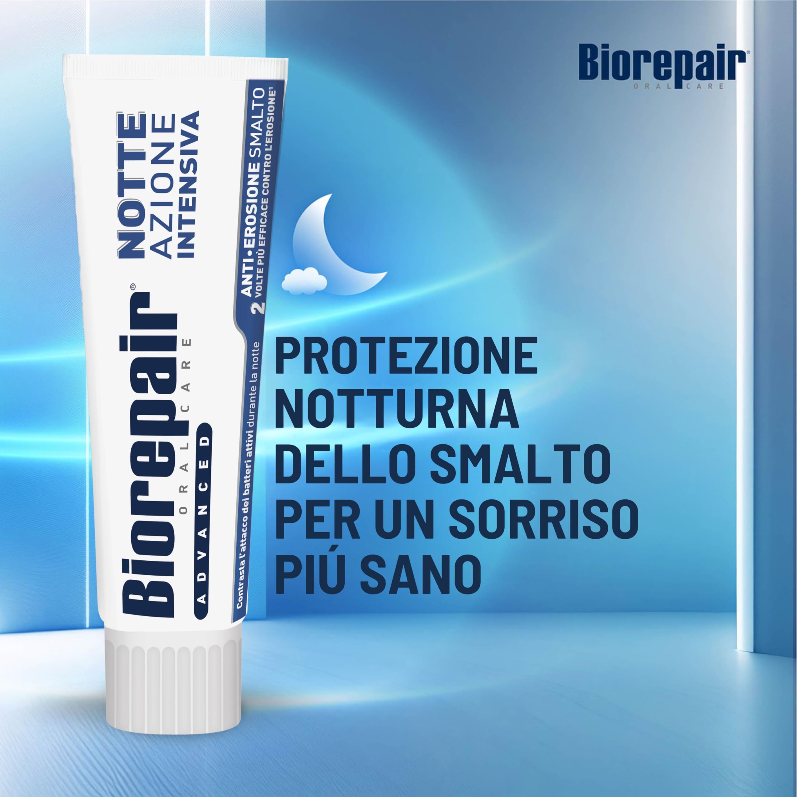 Biorepair, Dentifricio Advanced Notte Azione Intensiva, Anti-Erosione Smalto, Con MicroRepair, Zinco PCA, Xilitolo, Senza Fluoro, 12x75ml