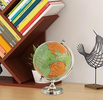 Rely+ 6 Light Green Earth Globe for Desk & Office Decor 6-inch Classy Desktop World Rotating Globe with Silver Stand (NOT PLASTIC!) Perfect for Bookshelf and Table - Unique Men's Office Decor Gifts