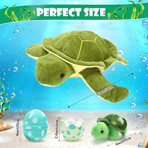 Miniatura 2 de Aoriher Juego de 6 tortugas de peluche de 12 pulgadas, mamá de tortuga marina de peluche con 3 tortugas pequeñas de felpa y 2 huevos de tortuga de