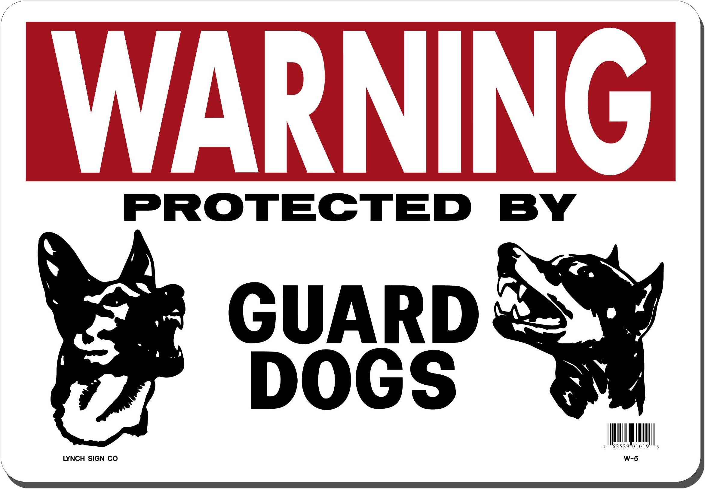 14 in. x 10 in. Sign Red and Black on White Plastic Warning Protected by Guard Dogs