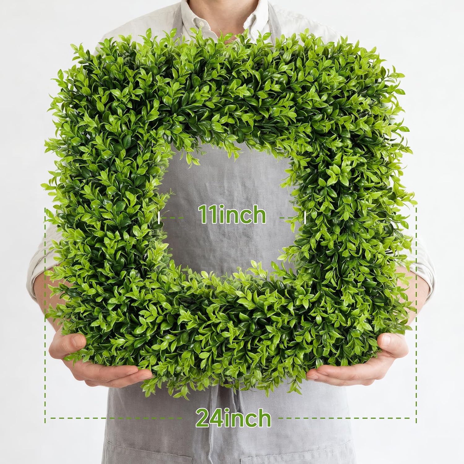 24 Inch Large Square Boxwood Wreath Spring Summer Artificial Green Wreaths for Front Door Farmhous Wedding Window Hanging Wall All Year Round Indoor & Outdoor St Patrick's Day Decor