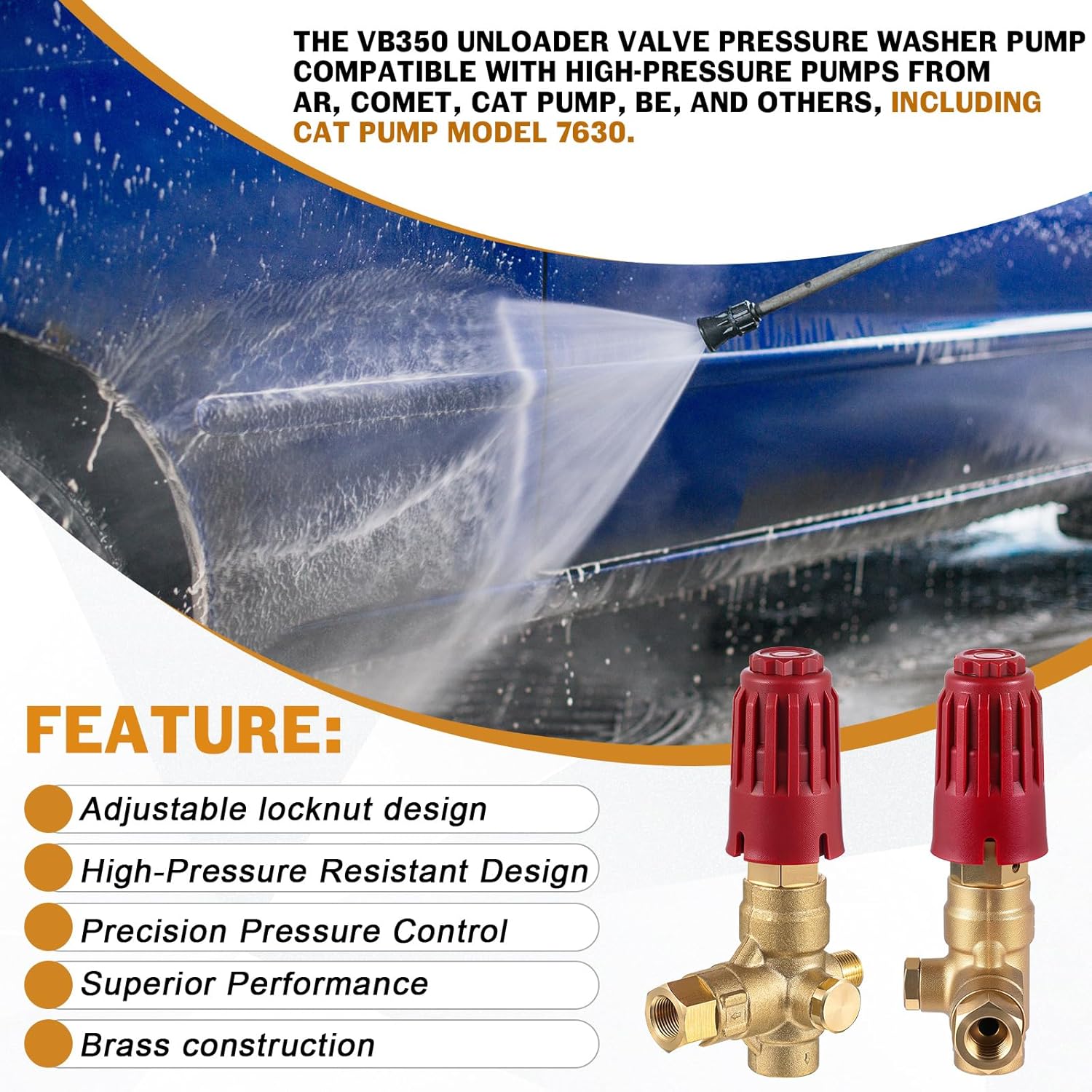 Threlaco 2 Pcs Upgraded 350 Unloader Valve Pressure Washer Pump with Knob, Compatible with Vb350/ar/comet/cat Pump/be/catpump Max. 390 Bar 10.5 Us Gpm 5650psi, Oem Bypass Valve