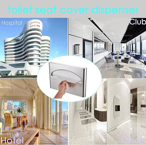 Miniatura 7 de ADKO Dispensador de fundas de asiento de inodoro comercial, montaje en pared, 250 fundas de asiento individuales para oficina, hospital (acero