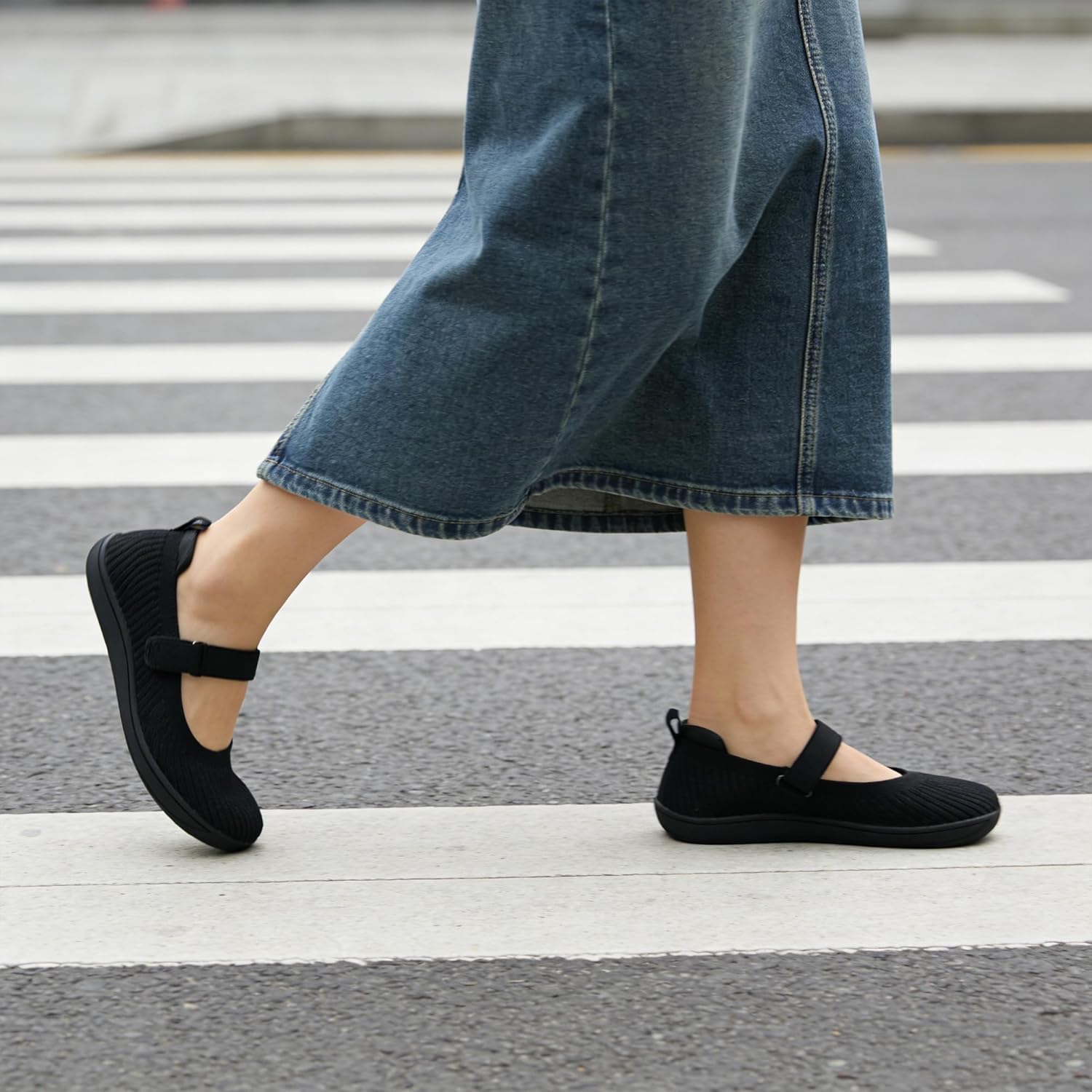 Women's Mary Jane Flats-Knit Slip on Ballet Shoes with Wide Round Toe for Women, Barefoot Comfort Flats Office Casual Dressy Wear