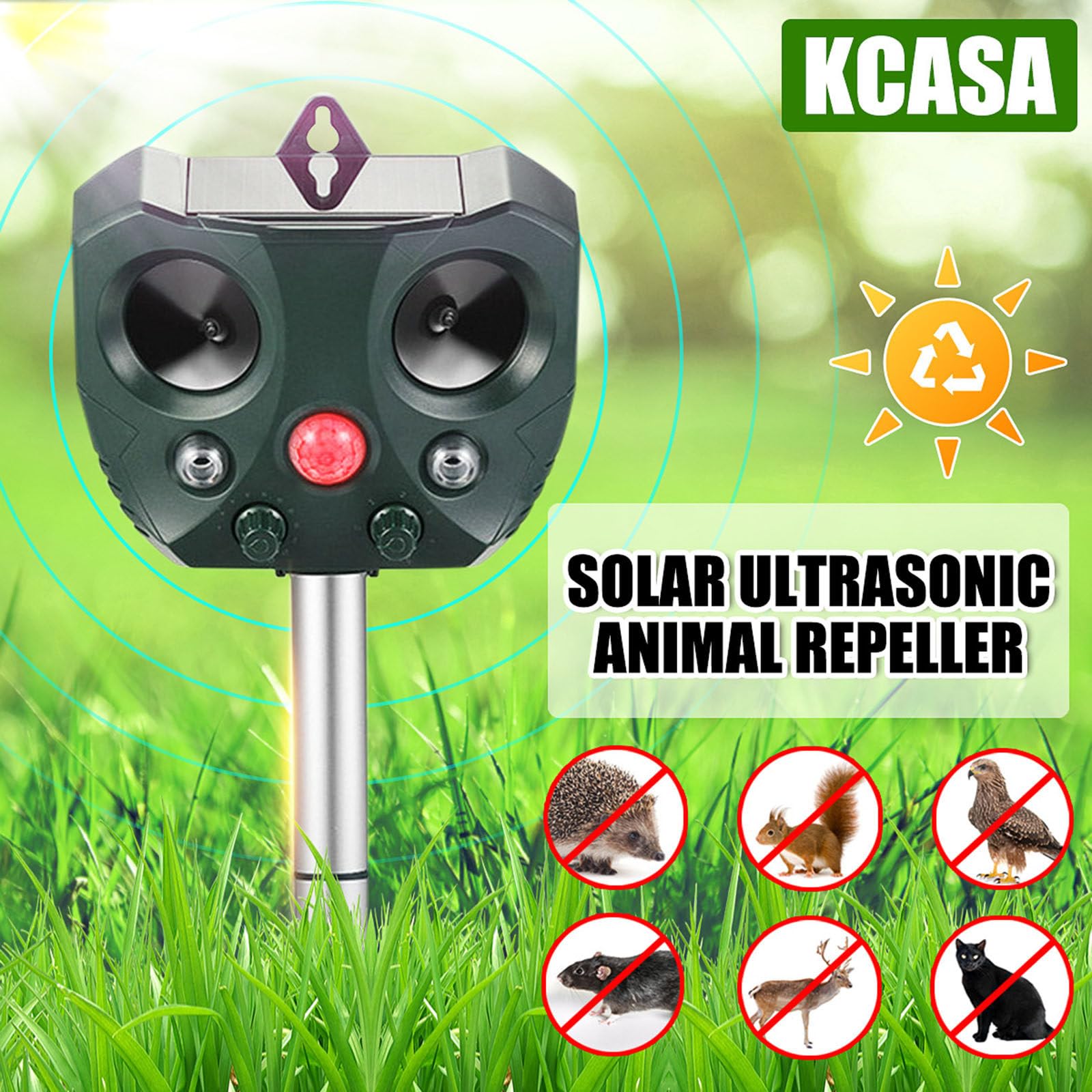 Ultradźwiękowy odstraszacz zwierząt Czujnik podczerwieni Flash Wodoodporny odstraszacz słoneczny Nadaje się do użytku na zewnątrz, na podwórku, w ogrodzie