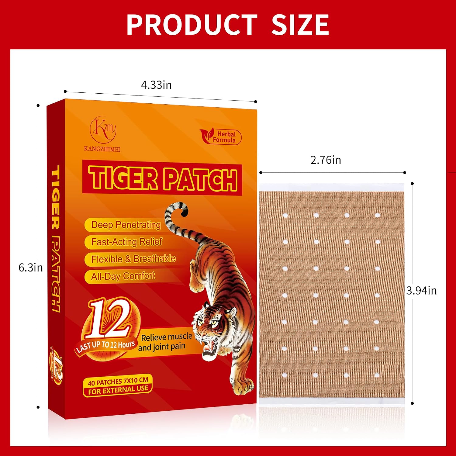 Tiger Patch - Chinese Tiger Back Heat Patches Ultra Strength - Natural Herbal Adhesive Plasters for Muscle Joint of Knee Shoulder and Neck