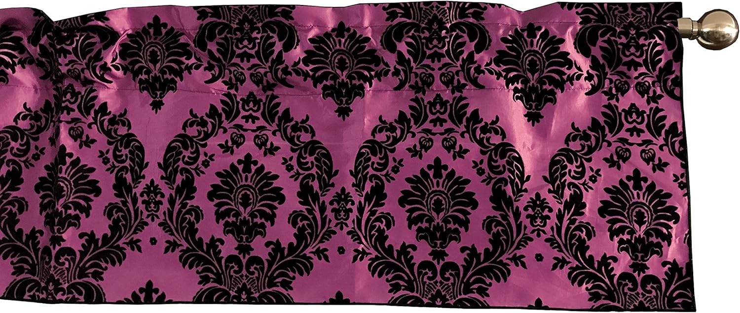 lovemyfabric Taffeta Damask Print Kitchen Curtain/Valance Window Treatment 56 Inch Wide 14 Inch Long (Black on Purple)